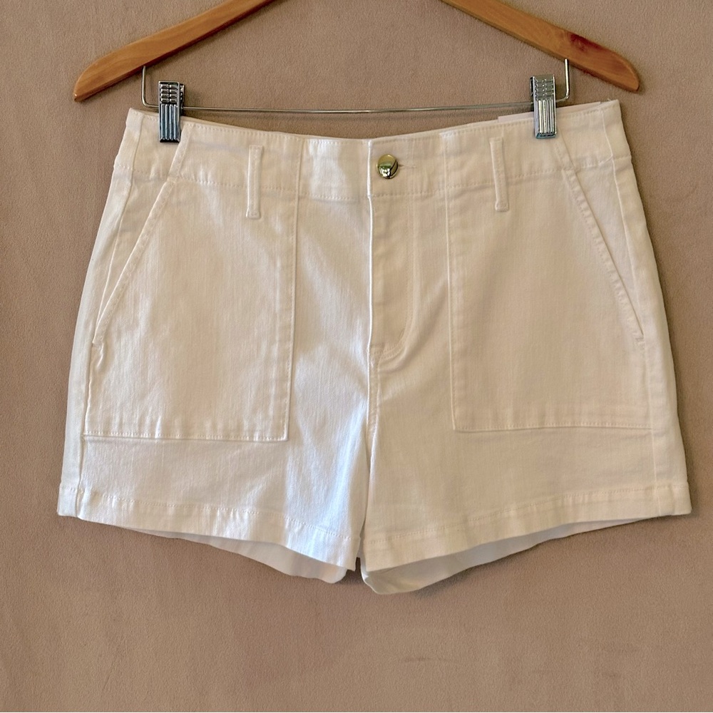 Loft white chino shorts with gold button.